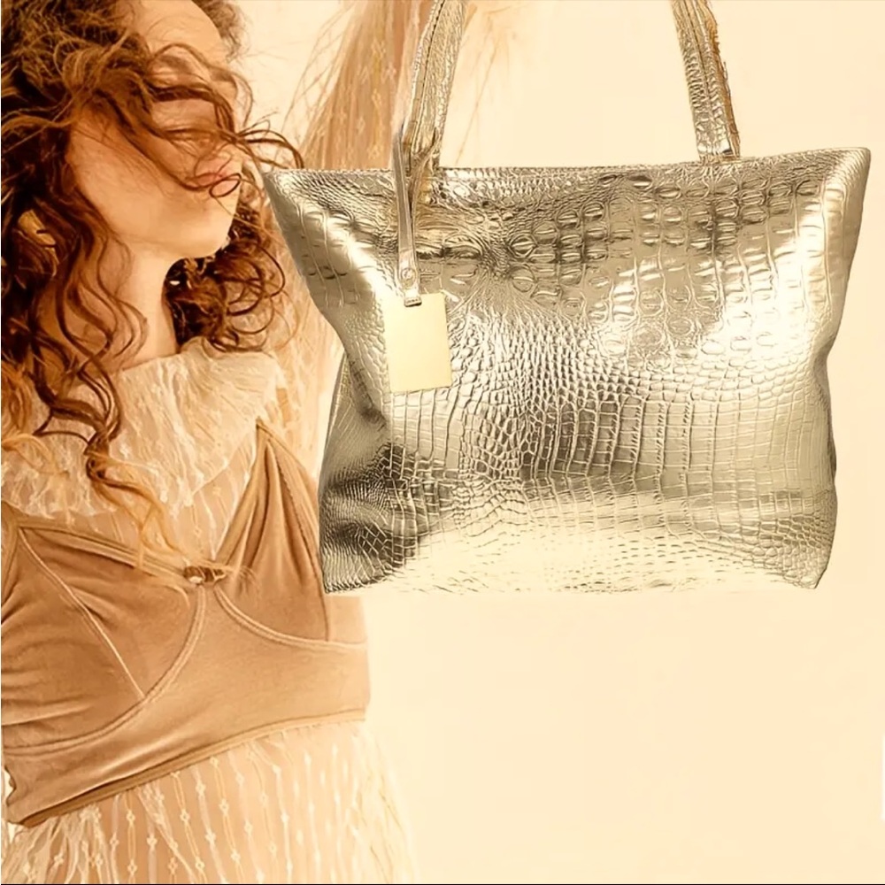 🆕 Crocodile Pattern Tote Bag, Vegan Leather, Luxury Large Capacity Handbag